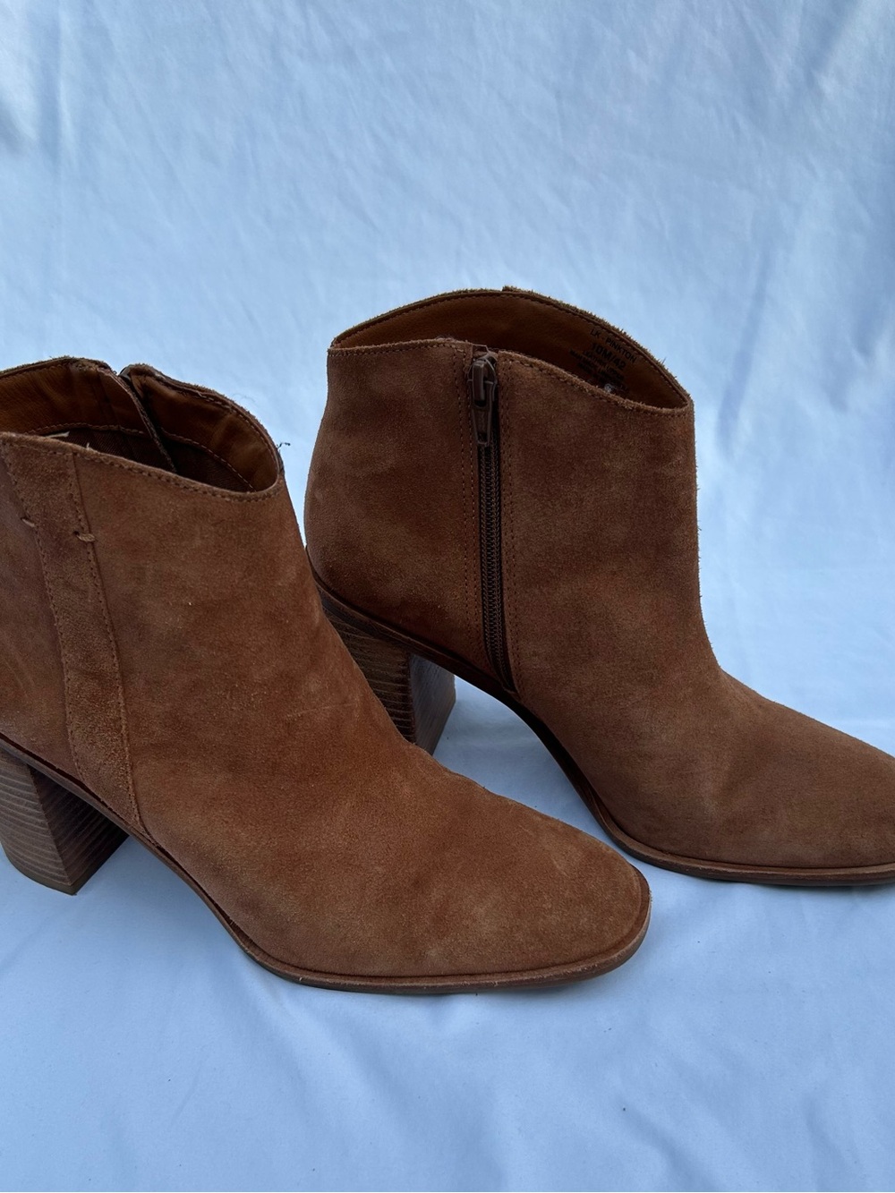 Lucky Brand Tan Suede Ankle Booties with Stacked Heel
